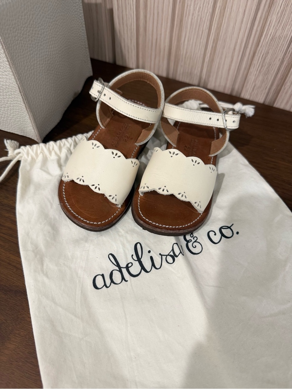 Adelisa & Co. Girls' Cream Scalloped Leather Sandals